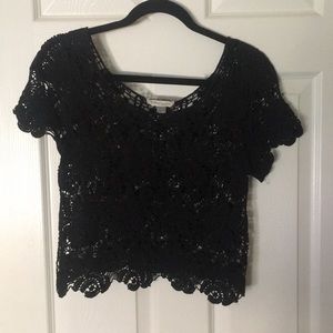 Floral laced black top